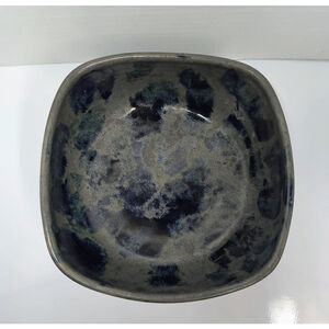 Large Art Pottery Serving Bowl Reactive‎ Glaze Square Black Gray Blue Green 9"